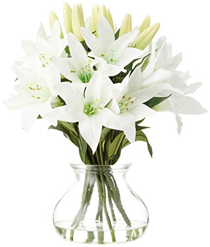 Beautiful Lily Silk Arrangement with Glass Vase