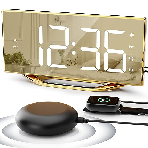 Bedside Mirror Clock with Bed Shaker