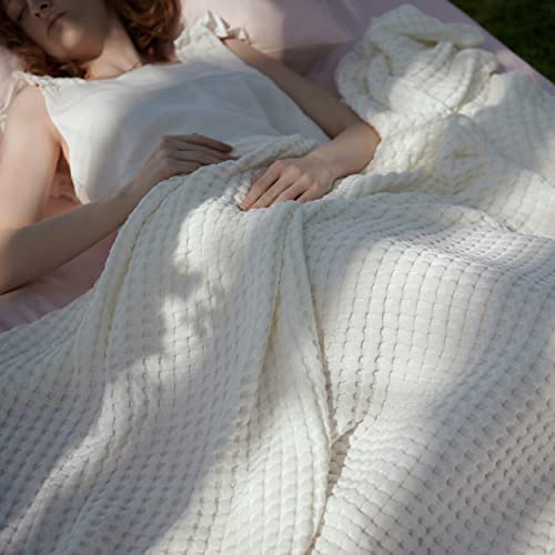 Bedsure Cooling Cotton Waffle Blanket - Lightweight Breathable King Size Blanket