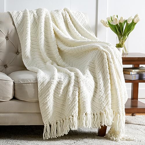 Bedsure Cream White Throw Blanket for Couch