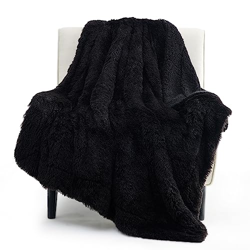 Bedsure Faux Fur Fuzzy Black Throw Blanket
