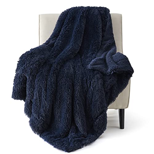 Bedsure Faux Fur Throw Blanket Navy Blue