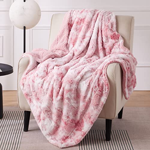 Bedsure Fuzzy Blanket - Pink, Soft and Comfy Sherpa, Plush and Furry Faux Fur, Reversible Throw Blankets