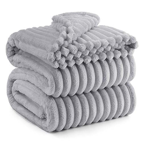 Bedsure Light Grey Fleece Blanket for Couch - Super Soft Cozy Queen Blanket