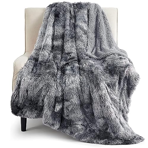 Bedsure Soft Fuzzy Faux Fur Throw Blanket Grey