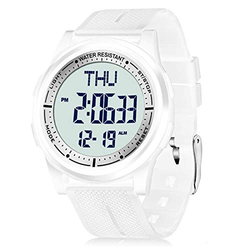 Beeasy Womens Digital Watch Waterproof with Stopwatch Alarm Countdown Timer Dual Time, 12/24 Hours Thin Digital Wrist Watches for Women, White