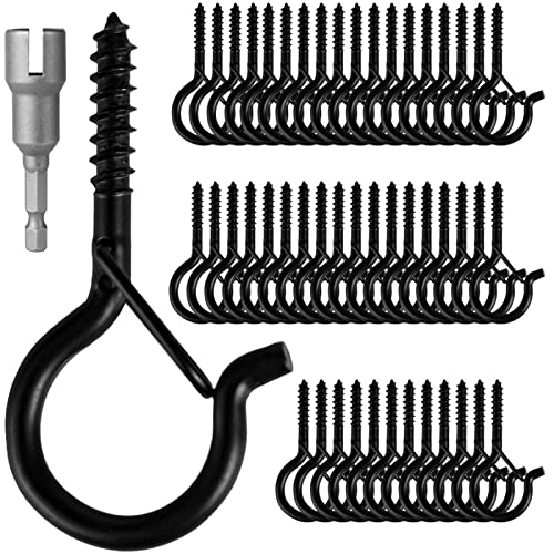 BEHENO 48 PCS Q-Hanger, Screw Hooks for Outdoor String Lights, Safety Buckle Design, Easy Release, Include Wing Nut Driver