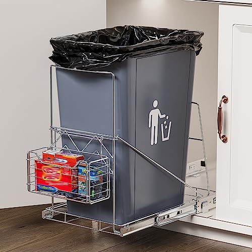 Beinline Pull Out Trash Can Under Cabinet with Removable Front Basket for Garbage Bag Storage, Cabinet Trash Can Pull Out Kit, Under Sink Trash Can Pull Out for 7-11 Gallon Trash Can(Not Include Can)