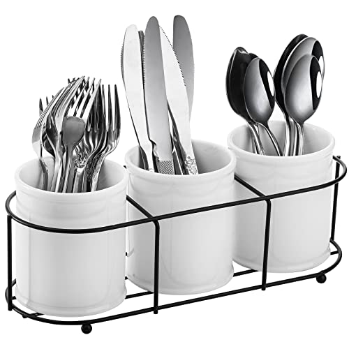 Bekith Ceramic Silverware Caddy with Metal Rack