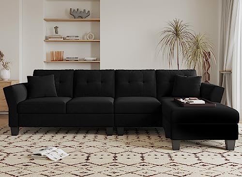 Belffin Black Velvet Sectional Couch