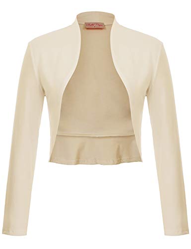 Belle Poque 1920s Ladies Bolero Full Sleeve Jacket Shrug Cardigan Ivory Shrug for Dresses (Apricot,M)