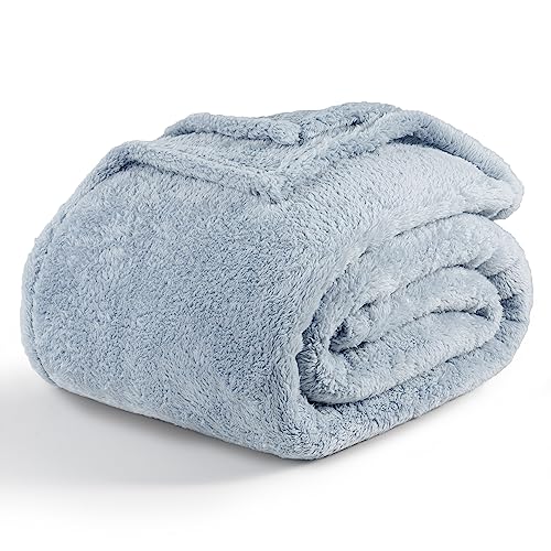 Berkshire Blanket Classic Extra-Fluffy™ Plush Blanket,Twin Size Bed Blanket,Soft Fuzzy Fluffy Long Hair Blanket for Couch Sofa Bed,Blue Mist,60x92 Inches