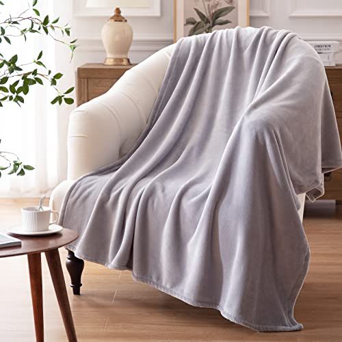 Bertte Throw Blanket, Plush Fleece Fuzzy Lightweight Super Soft Microfiber Flannel Blankets for Couch, Bed, Sofa Ultra Luxurious Warm and Cozy for All Seasons, 60 in x 80 in, Light Grey