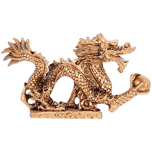 BESPORTBLE Chinese Dragon Sculpture Resin Oriental Dragon Statue Desk Fengshui Figurine Home Art Decoration for Office Home 5INCH Golden