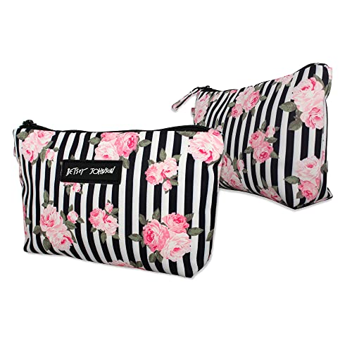 Betsey Johnson Zipper Travel Lightweight Makeup Bag - 8.5 Inch Cosmetic Pouch with Inner Zipped Pocket, Small Toiletry Organizer in Durable Polyester
