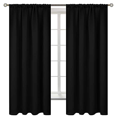 BGment Black Out Curtains - Rod Pocket Black Thermal Insulated Light Block Curtain Drapes for Bedroom