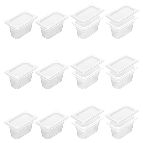 BIEAMA 12 Pack Plastic Food Pans with Lids, 1/9 Size 4'' Deep, Translucent