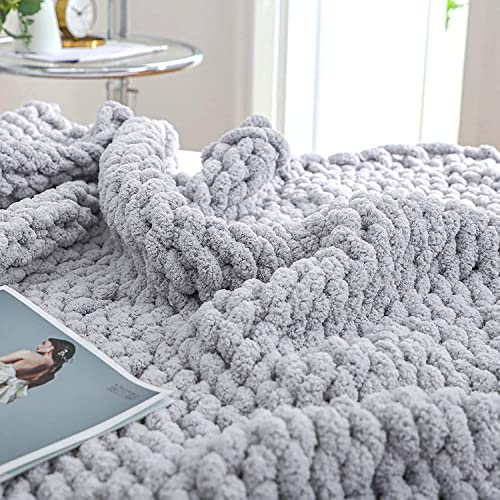 Cozy Hand-Knitted Chenille Throw Blanket for Couch Bed Sofa