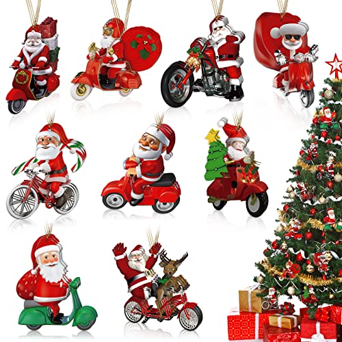 Biker Santa Claus Christmas Ornament Set