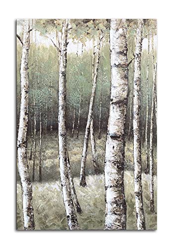 Birch Trees Painting Green Forest Canvas Wall Art
