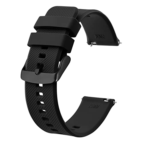 BISONSTRAP Watch Strap 19mm, Quick Release Silicone Watch Bands for Men Women (Black, Black Buckle)