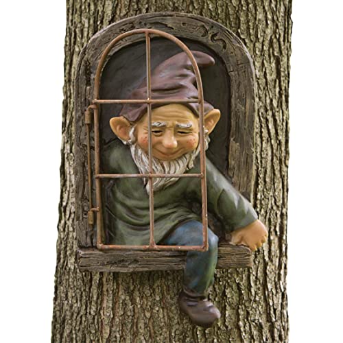 Bits and Pieces - 12-inch Elf Out The Door Tree Hugger - Yard Decorations - Whimsical Tree Sculpture - Garden Decoration - Garden Peeker Yard Art