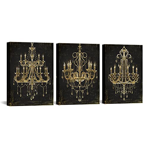 Black and Gold Chandelier Canvas Wall Art