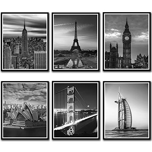 Black and White Architecture Canvas Prints - Set of 6