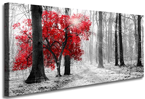 Black and White Red Forest Canvas Wall Art