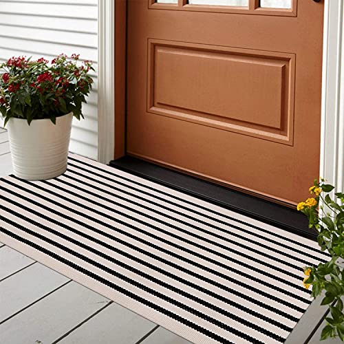 Black and White Striped Outdoor Rug Runner