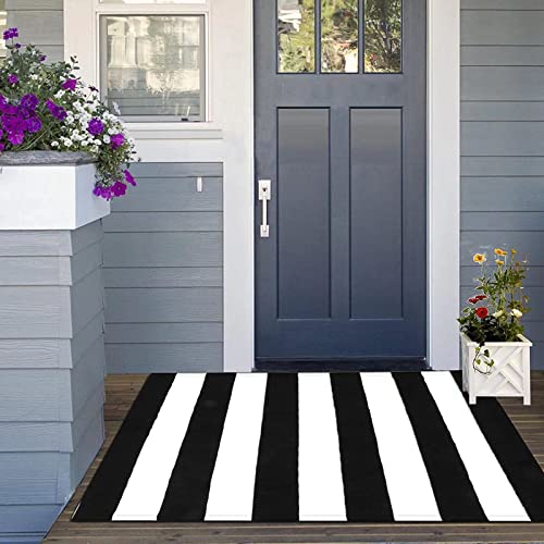 Black and White Striped Rug