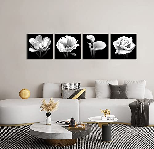 Black and White Wall Art Framed Flower Canvas Print