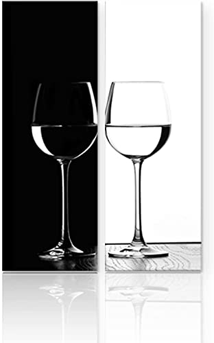 Black and White Wine Glass Paintings for Kitchen Wall Decor