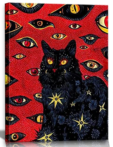 Black Cat Cohen Hippy Psychedelic Vintage Fun Cool Eyes Black and Red Posters