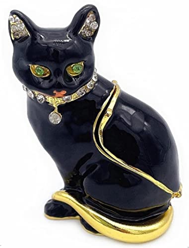 Black Cat Hinged Jewelry Box with Crystals