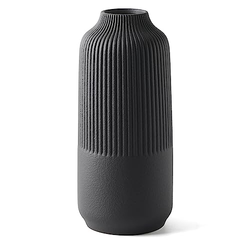 Black Ceramic Fluted Vase for Home Decor and Events