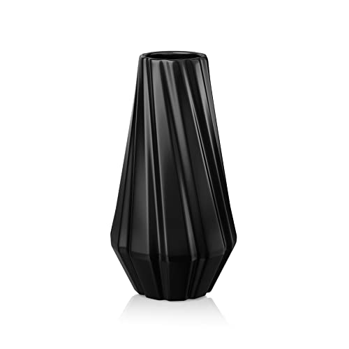 Black Ceramic Geometric Floor Vase