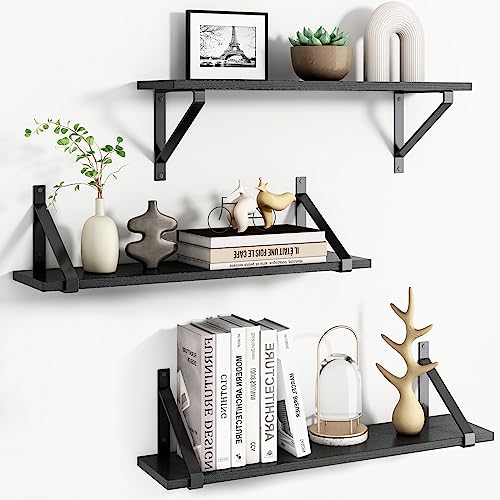 Boswillon 2+2 Black Floating Shelves Set of 4, Black Shelf with