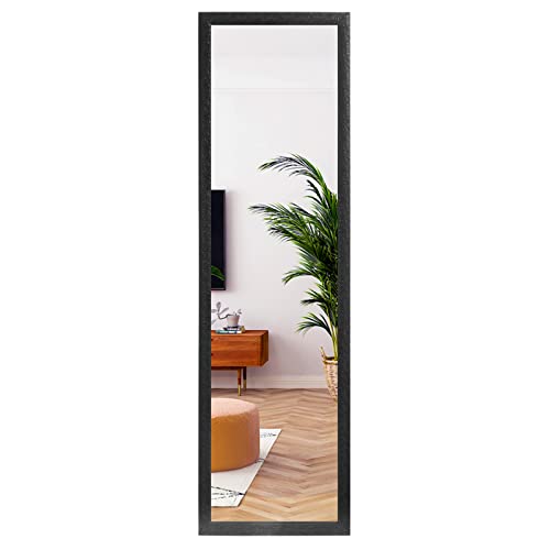 Black Full Length Wall-Mounted Mirror with Engraving Frame