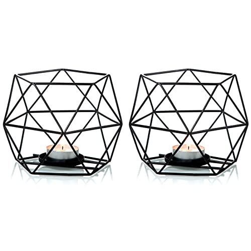 Black Geometric Tealight Candle Holders - Set of 2