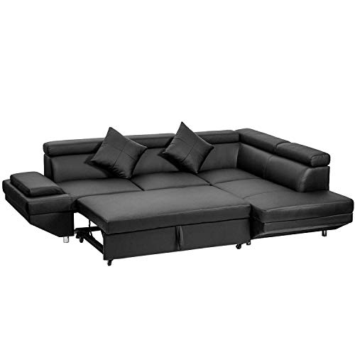 Black Leather Sofa Bed Sectional Set