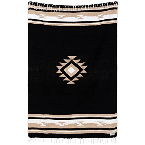 Black Mexican Blanket by Laguna Beach Textile Co - Beach, Yoga, Camping, or Decorative Throw Blanket - Traditional Handmade Serape - Black Baja