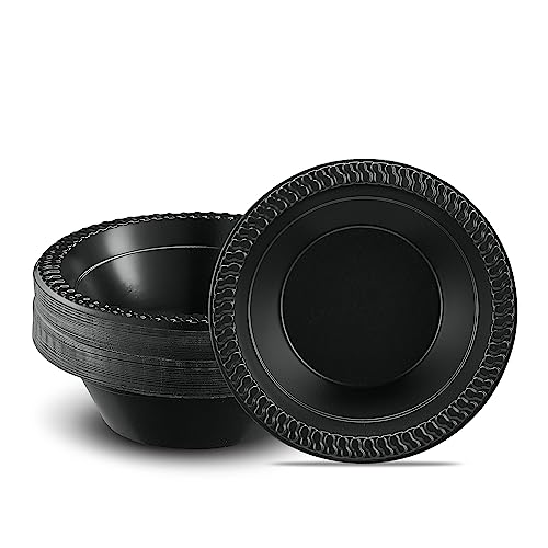 Black Plastic Bowls - 100 PCS Disposable Soup Bowls