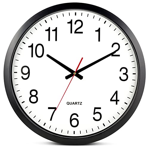 Black Wall Clock Silent Non Ticking - XL 18 Inch