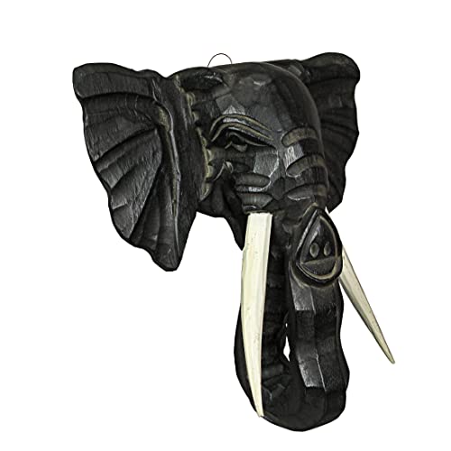 Black Wood Elephant Head Wall Hanging Sculpture