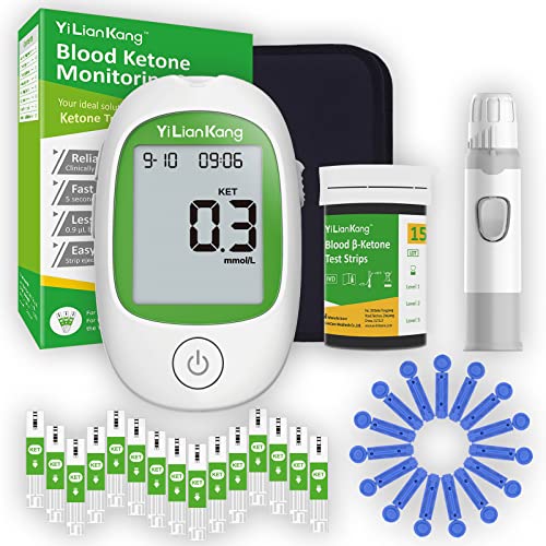 Blood Ketone Meter And 15 Blood Ketone Test Strips & 15 Lancets. Ketone Monitor Kit For Ketogenic Diet. Keto Test Check Ketosis. 5 Second Fast Get Results