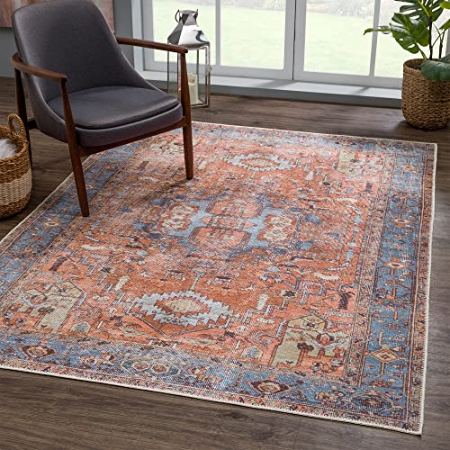 Bloom Rugs Washable 9x12 Rug - Terracotta/Blue Traditional
