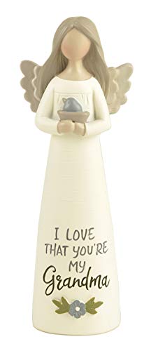 Blossom Bucket Angel I Love That You're My Grandma White with Blue Bird Resin Tabletop Figure
