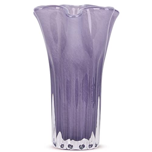 Blown Glass vase, Unique Wide Mouth vase, Purple vase Home Decoration for Home Living Room, Kitchen, Wedding, Dining Table, Office Center Table with Flowers (M-Purple)