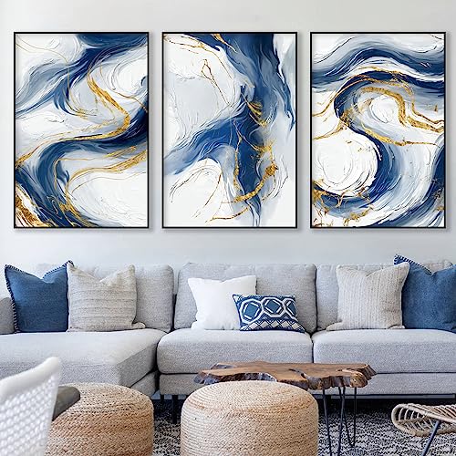 Blue and Gold Abstract Wall Art